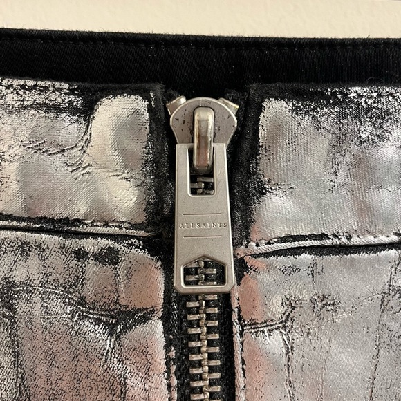 All Saints Cleo Silver Coated Denim Mini Skirt Size US 4 - Picture 6 of 9